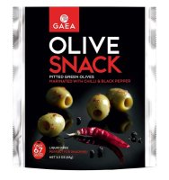 GAEA Olivový snack - zelené olivy bez kôstky s čili a čiernym korením, 65g,ochr