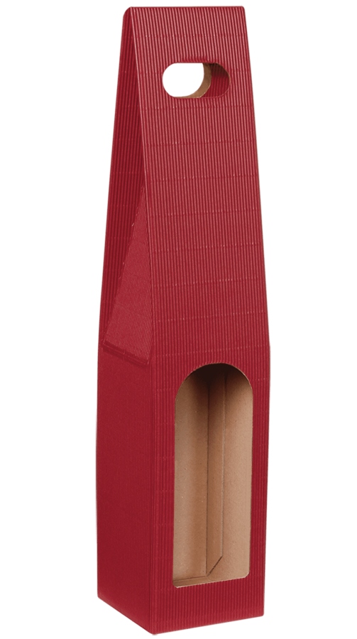 Darčeková krabica, nosič bordový s okienkom na 1 fľašu, 450x95x90 mm