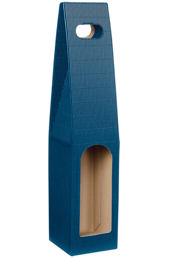 Darčeková krabica, nosič modrý s okienkom na 1 fľašu, 450x95x90 mm