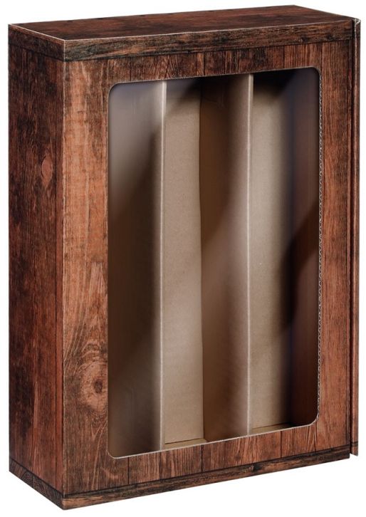 Darčeková krabica VINTAGE s okienkom na 3 fľaše, 360x250x95 mm