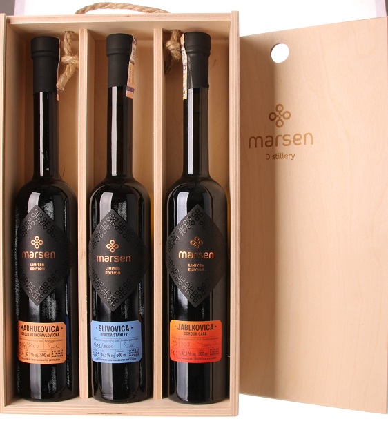 Marsen 3x0,5L Marhuľovica, Slivovica Stanley, Jablkovica 42,3%,Darčekový set 42,3% 1,5 l