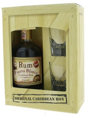 Rum Puerto Blanco Caribbean Ron 37,5% + 2 poháre 0,5L, rum, DB