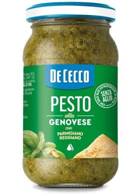 DE CECCO Pesto Genovese Bazalkové pesto so syrom Parmigiano Reggiano, pasterizované, 190 g (186 ml),sklo pohár