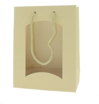 Darčeková taška krémovo-zlatá Mini s okienkom na 1 fľašu 170 x 85 x 220 mm