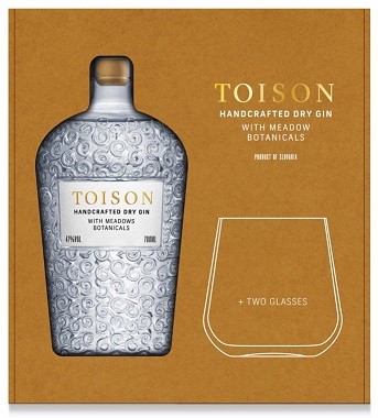 Toison Gin Handcrafted DRY GIN 47% s dvomi pohármi 0,7L, gin