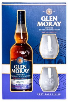 Glen Moray Classic Single Malt whisky 40% s 2 pohármi 0,7L, whisky, DB