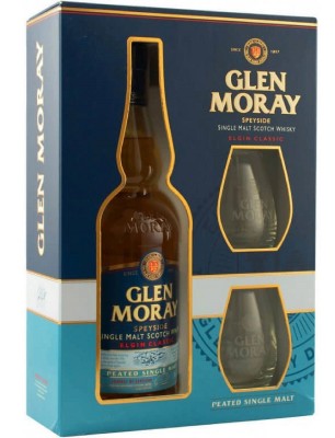 Glen Moray Elgin Classic Peated Single Malt whisky 40% s 2 pohármi 0,7L, whisky, DB