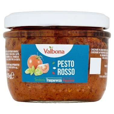 VALBONA Pesto rosso – omáčka s rajčinami a bazalkou 125 g,sklo pohár