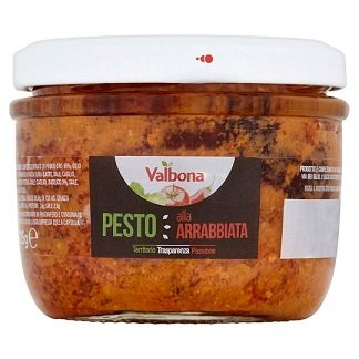 VALBONA Pesto alla arrabiata – omáčka s rajčinami a čili paprikou 125 g,sklo pohár