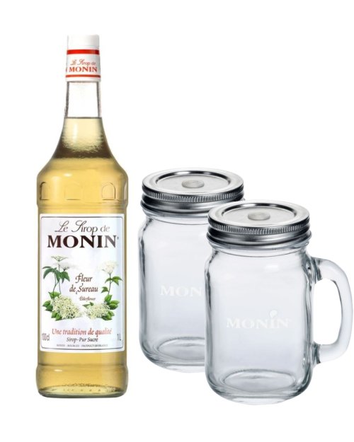 Balíček Monin Elderflower (kvet čier.bazy) 1L, sirup + 2 x pohár zadarmo