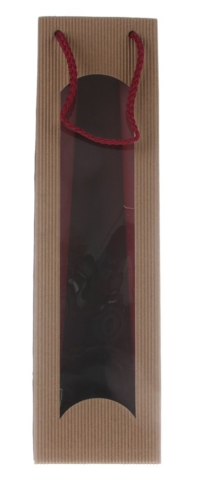 Darčeková taška natur-bordová s okienkom na 1 fľašu 100 x 80 x 360 mm