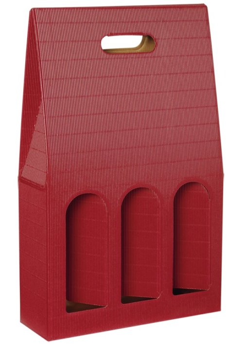 Darčeková krabica, nosič bordový s okienkom na 3 fľaše, 276x90x445mm
