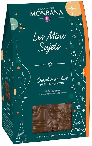 Monbana Les Mini Sujets Pralinky z mliečnej čokolády s lieskovoorieškovou náplňou, 130g,mliecok