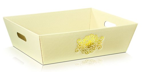 Darčekový kôš Signum 4-uholník,  krémový so zlatým vzorom - veľký: 435x340x130mm