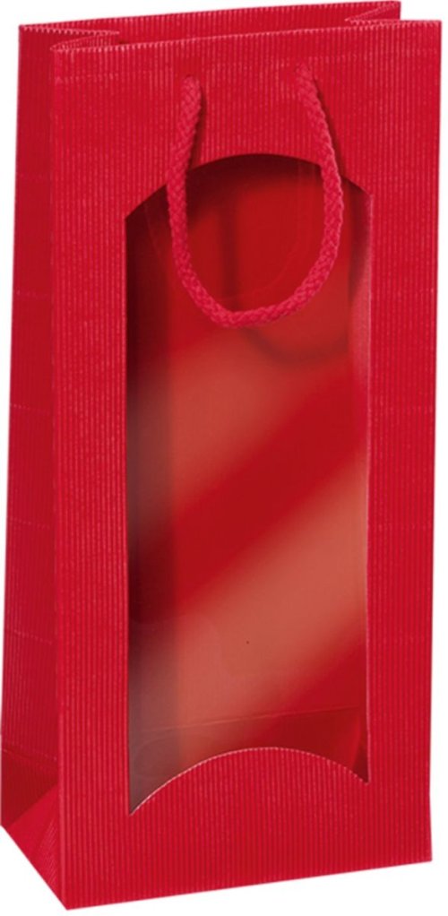 Darčeková taška červená s okienkom na 2 fľaše 170x85x360mm