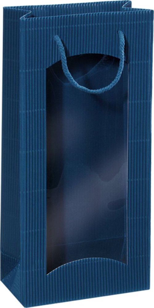 Darčeková taška modrá s okienkom na 2 fľaše 170x85x360mm