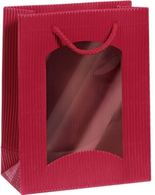 Darčeková taška bordová Mini s okienkom na 1 fľašu 170 x 85 x 220 mm